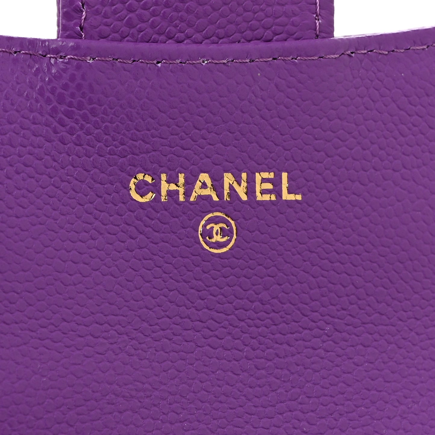 Caviar Quilted Flap Card Holder Wallet Purple
