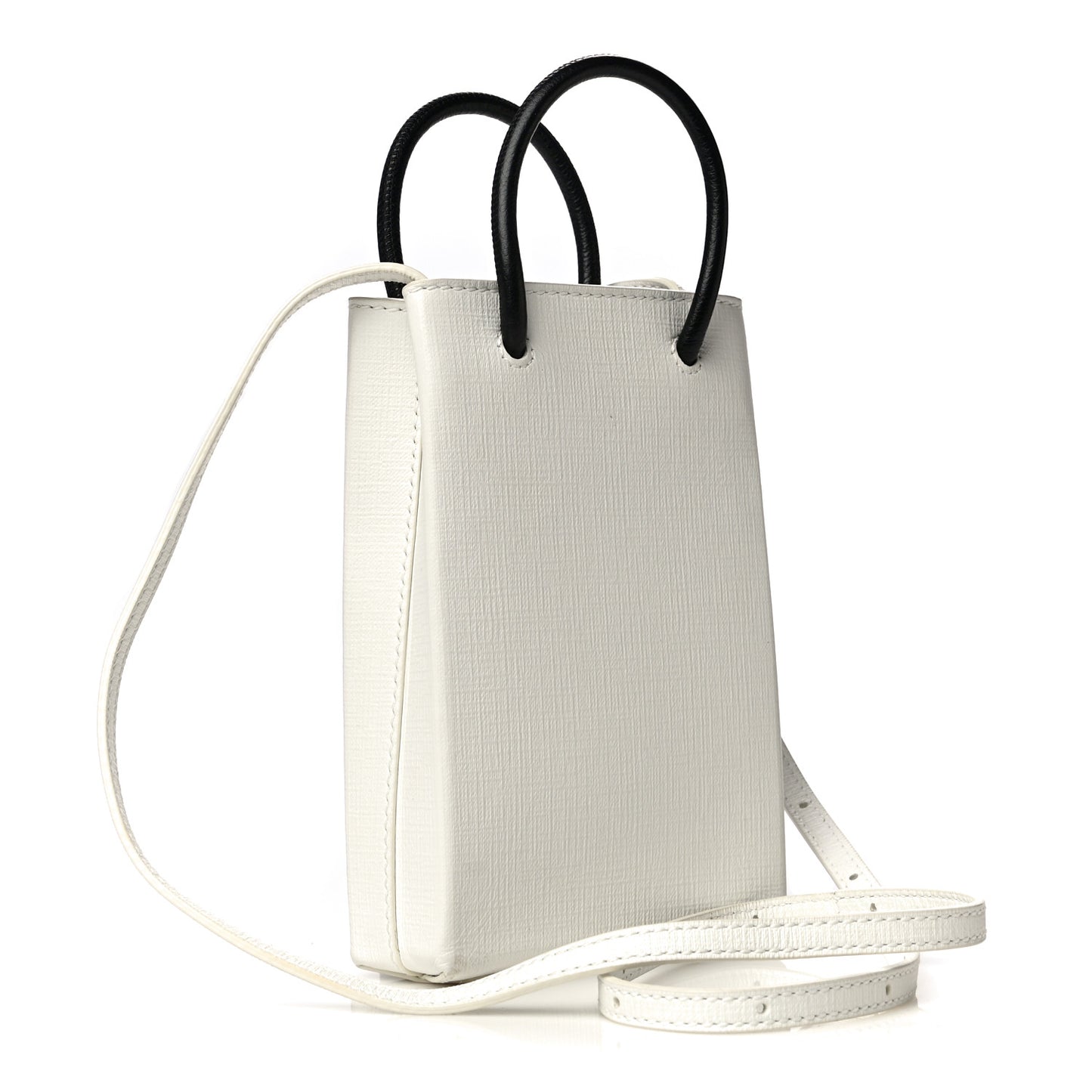 Squared Calfskin Logo Shopping Phone Holder Bag White