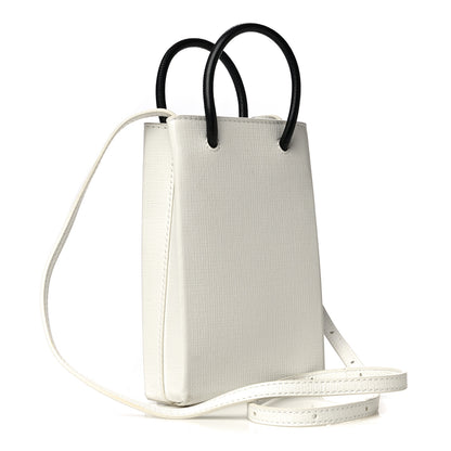 Balenciaga Squared Calfskin Logo Shopping Phone Holder Bag White 3 of 14
