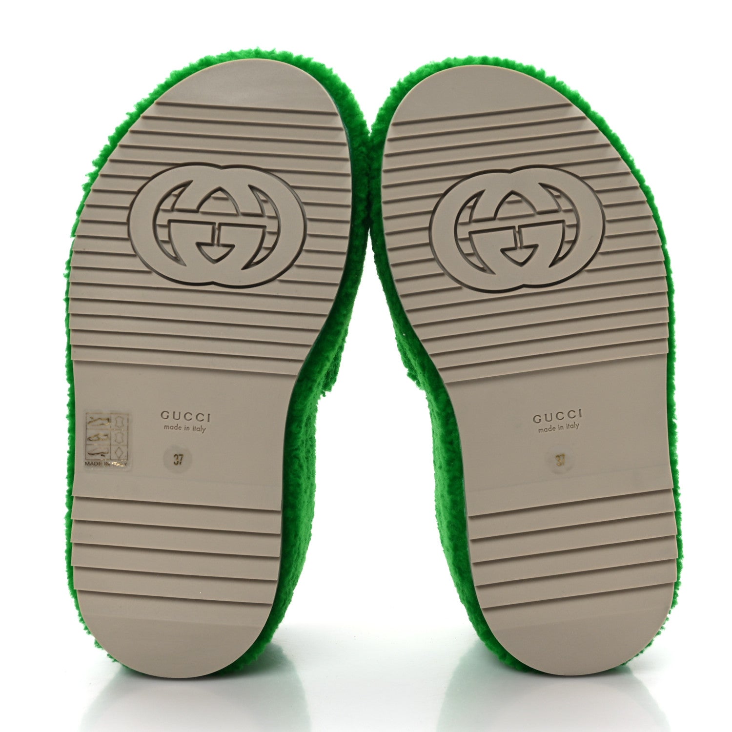 Gucci Shearling Interlocking G Womens Elea Platform Slide Wedge Sandals 37 Green Fluo Fuxia Fluo 5 of 8