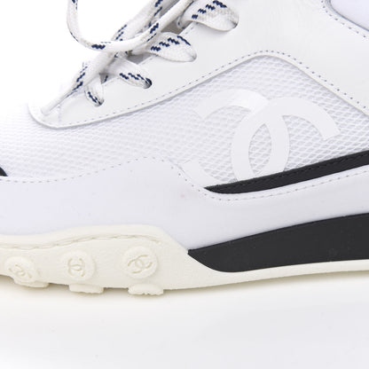 Chanel Calfskin Mesh Lycra Womens Logo High Top Sneakers 37 White 9 of 10