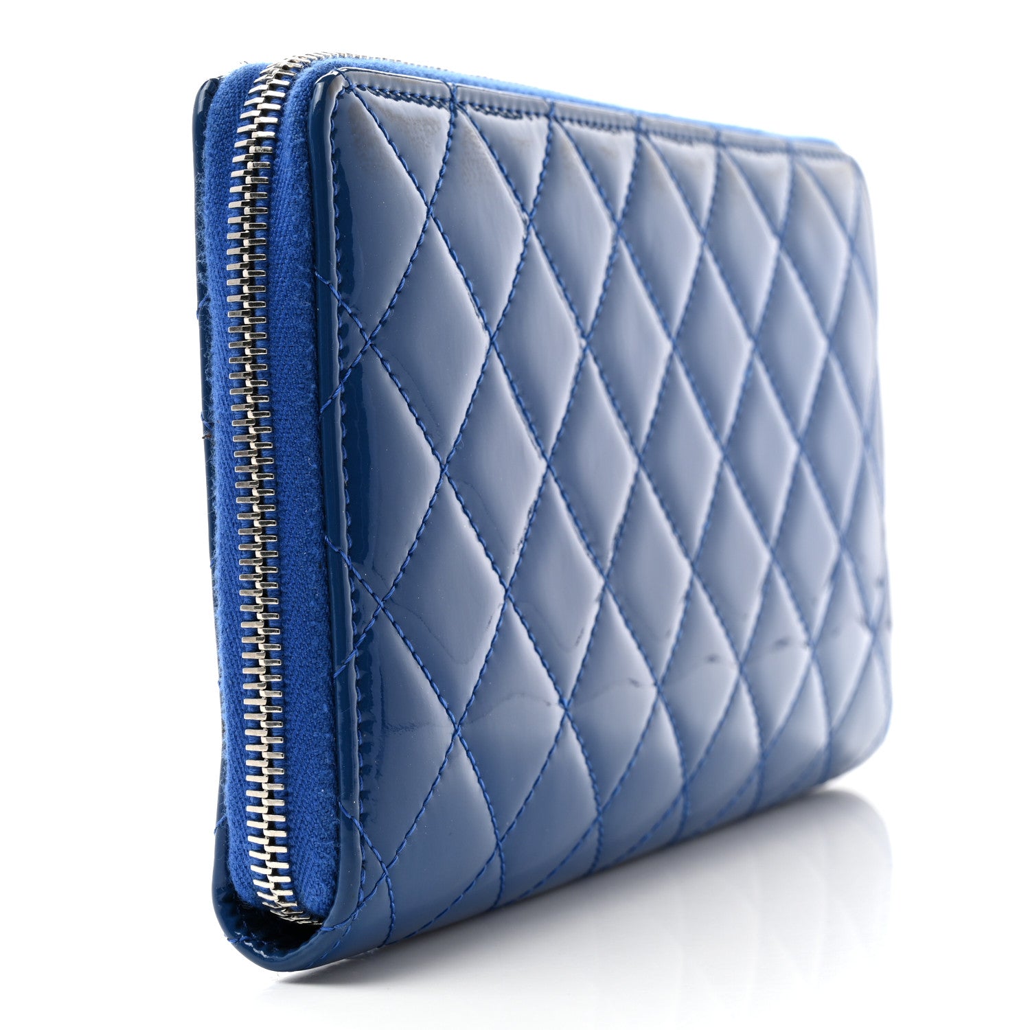 Chanel Patent Quilted Large Zip Around Organizer Wallet Blue 3 of 12