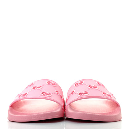 Gucci Rubber GG Monogram Perforated Womens Slide Sandals 37 Rose Box 2 of 5