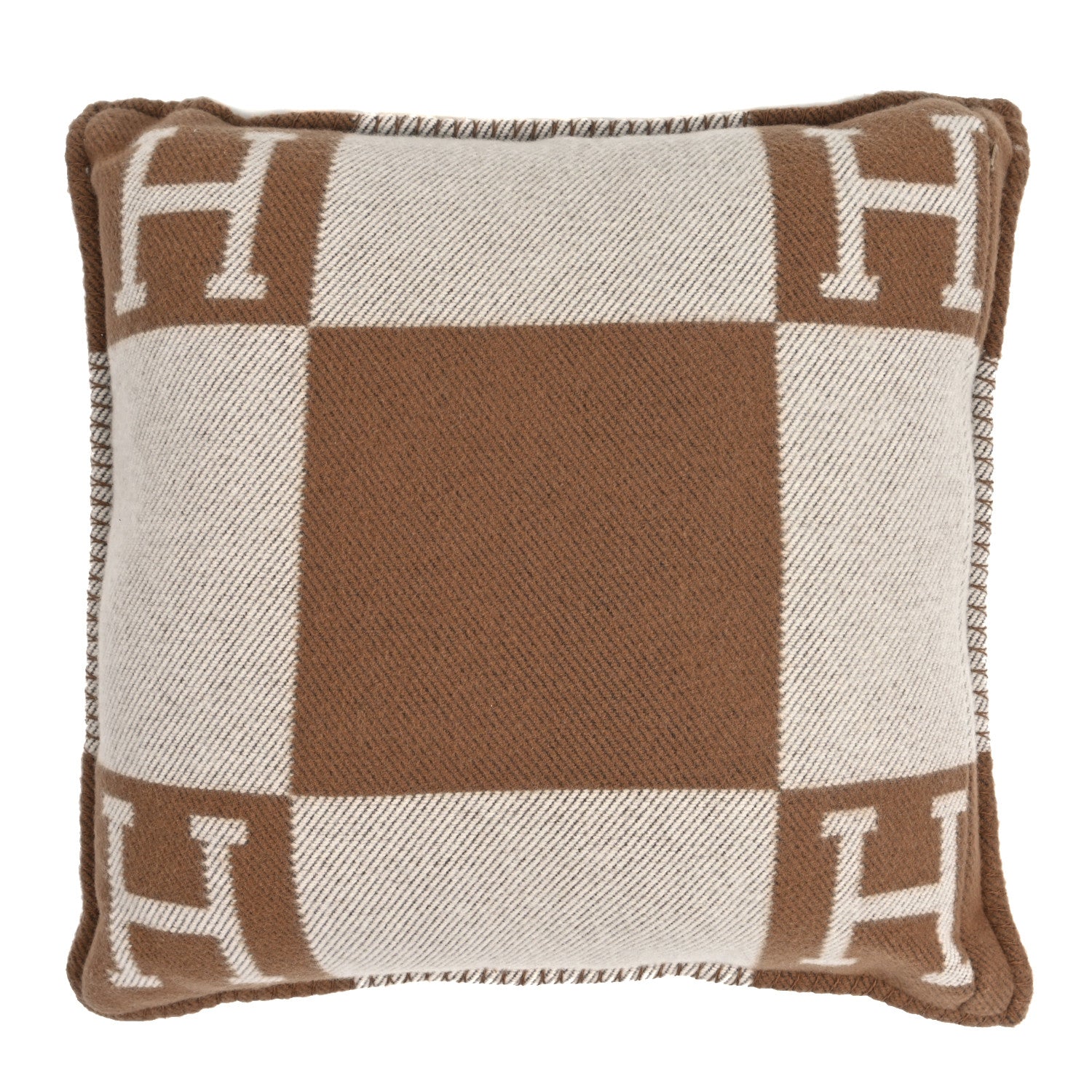 Hermes Wool Cashmere Avalon Pillow PM Ecru Camel 2 of 3