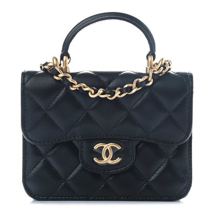 Chanel Lambskin Quilted Top Handle Flap Coin Purse With Chain Black 1 of 9