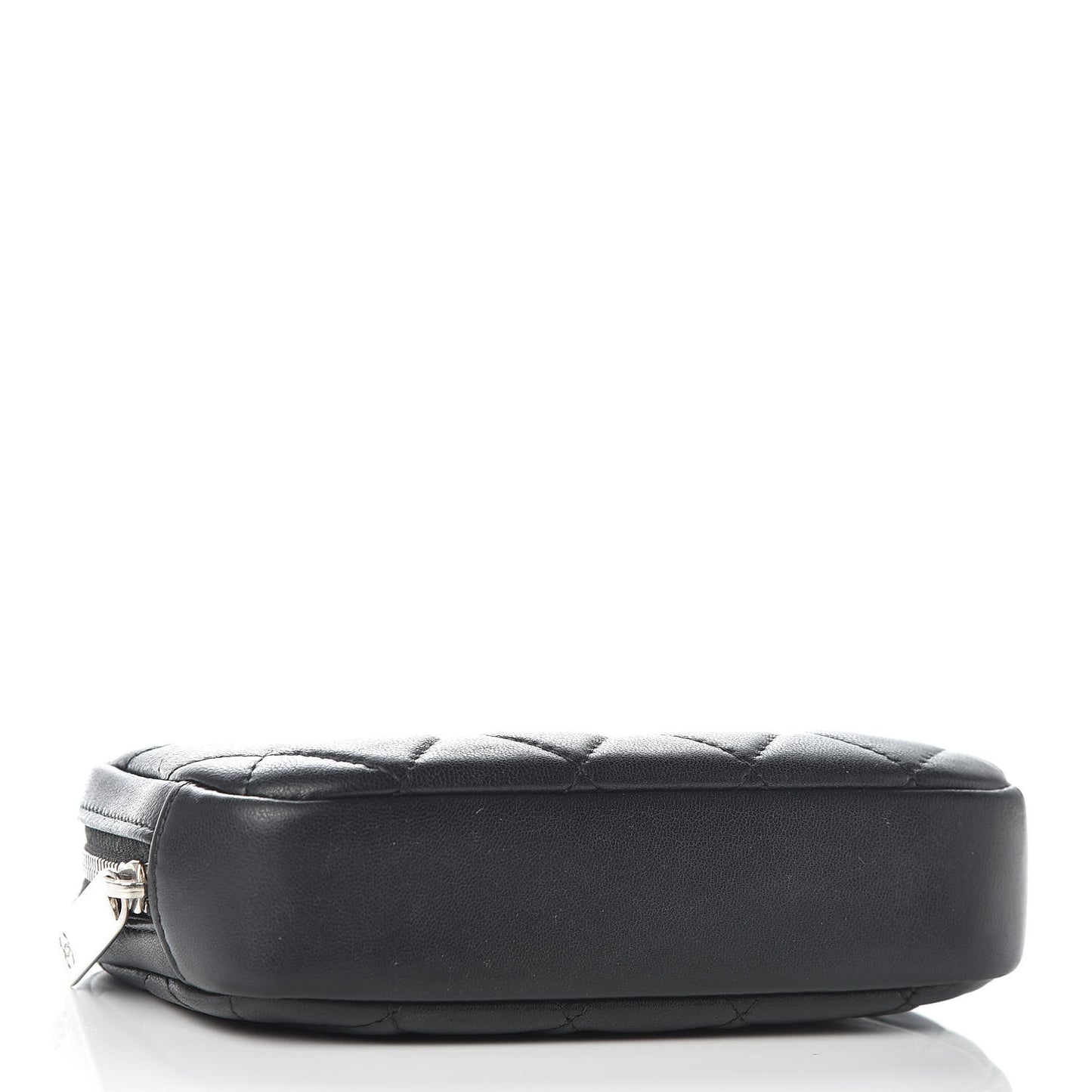 Lambskin Quilted Small Curvy Pouch Cosmetic Case Black