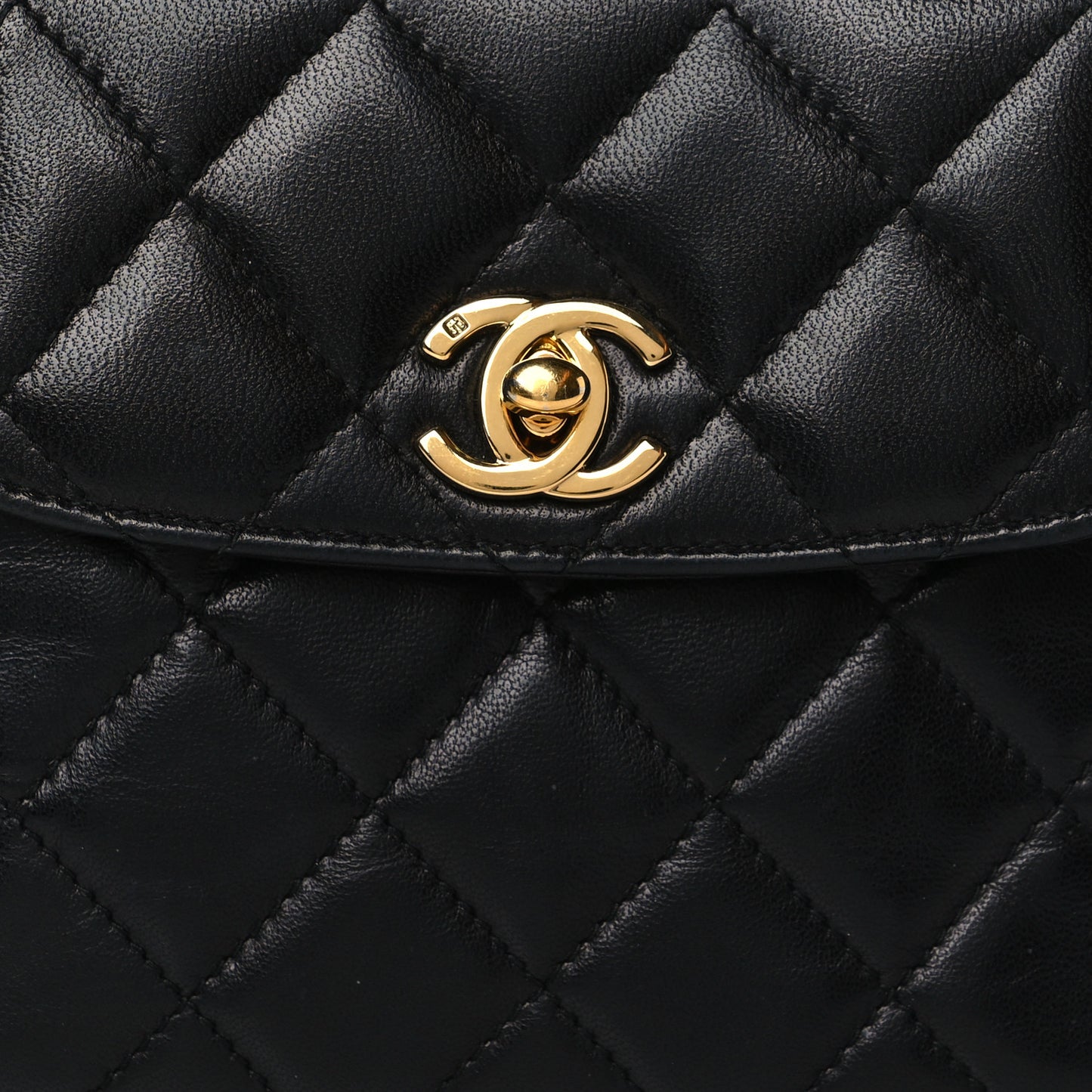 Lambskin Quilted Flap Waist Belt Bag Black