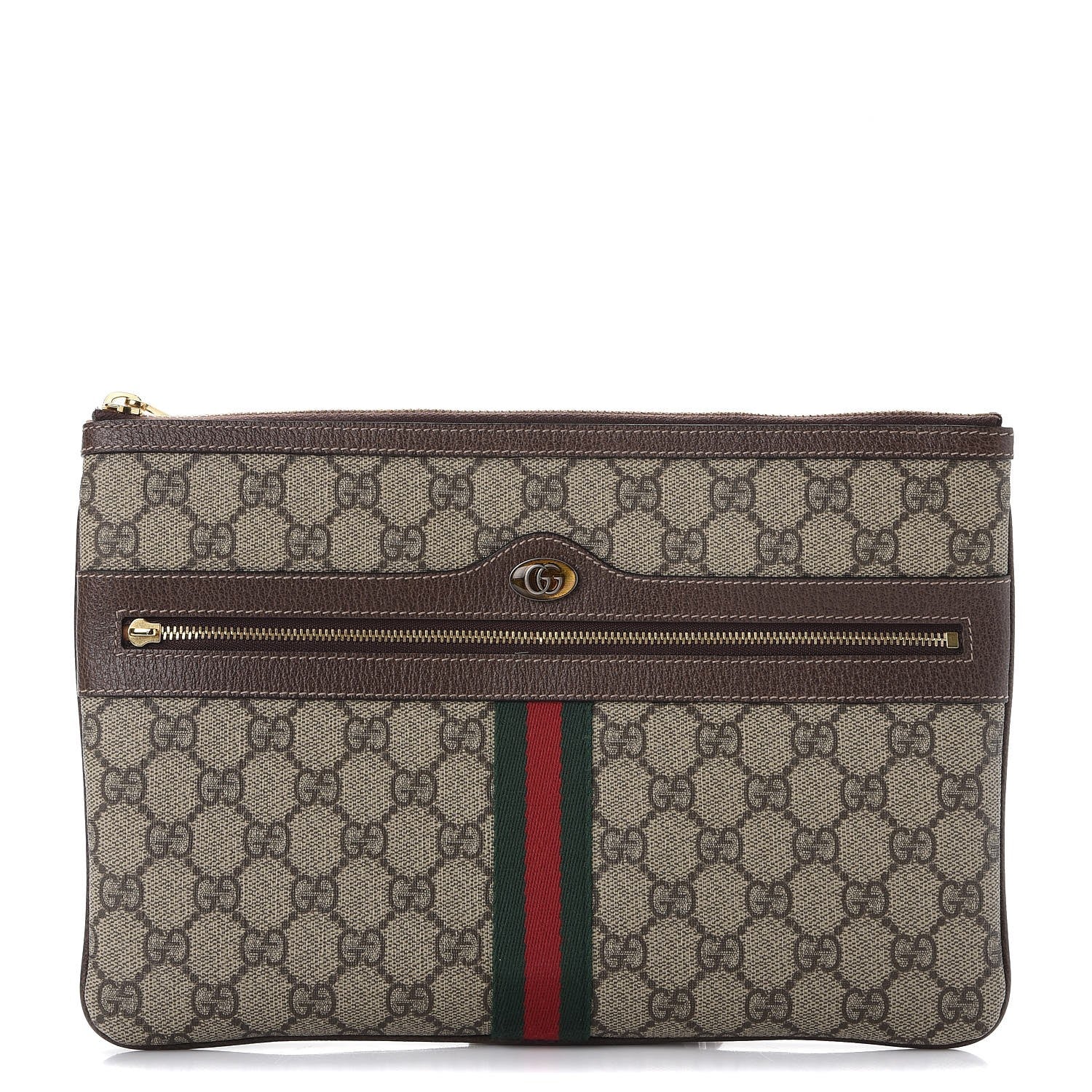 Gucci GG Supreme Monogram Large Ophidia Pouch Clutch Brown 1 of 11