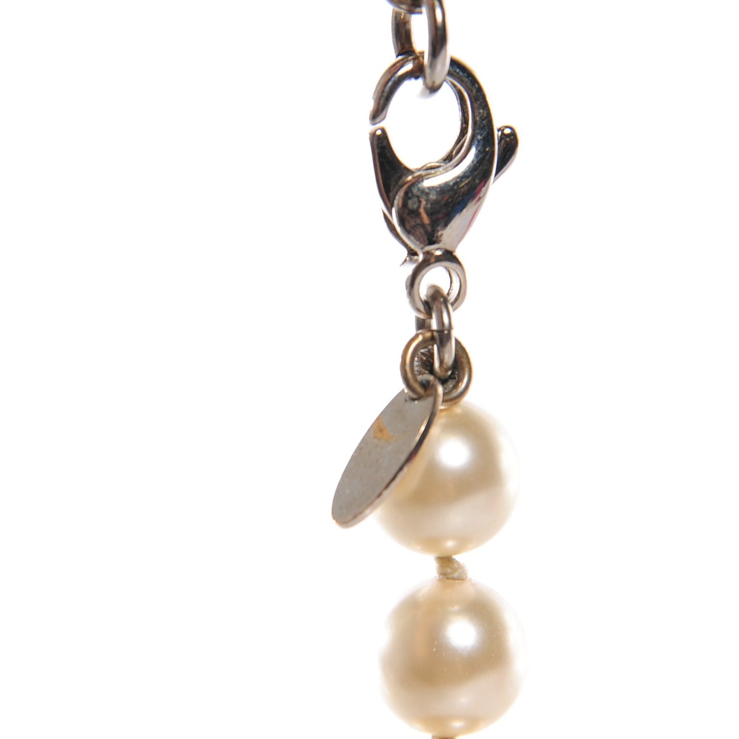 Graduated Pearl CC Long Necklace Silver