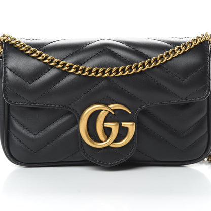 Gucci Calfskin Matelasse Super Mini GG Marmont Shoulder Bag Black 8 of 12