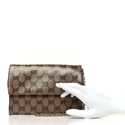 Gucci Crystal Monogram Wallet On Chain Beige Dark Brown 2 of 9