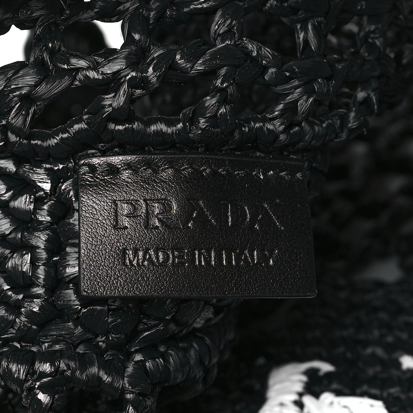 Yarn Raffia Effect Crochet Logo Embroidered Tote Bag Black