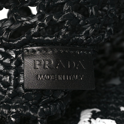 Prada Yarn Raffia Effect Crochet Logo Embroidered Tote Bag Black 6 of 9