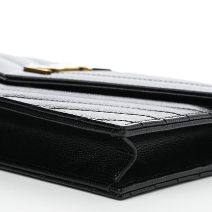 Saint Laurent Grain De Poudre Matelasse Chevron Monogram Envelope Chain Wallet Black 10 of 10