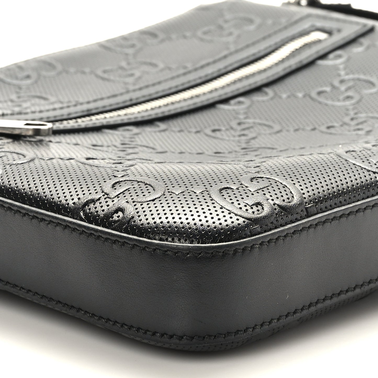 Calfskin GG Tennis Embossed Small Flat Messenger Bag Black