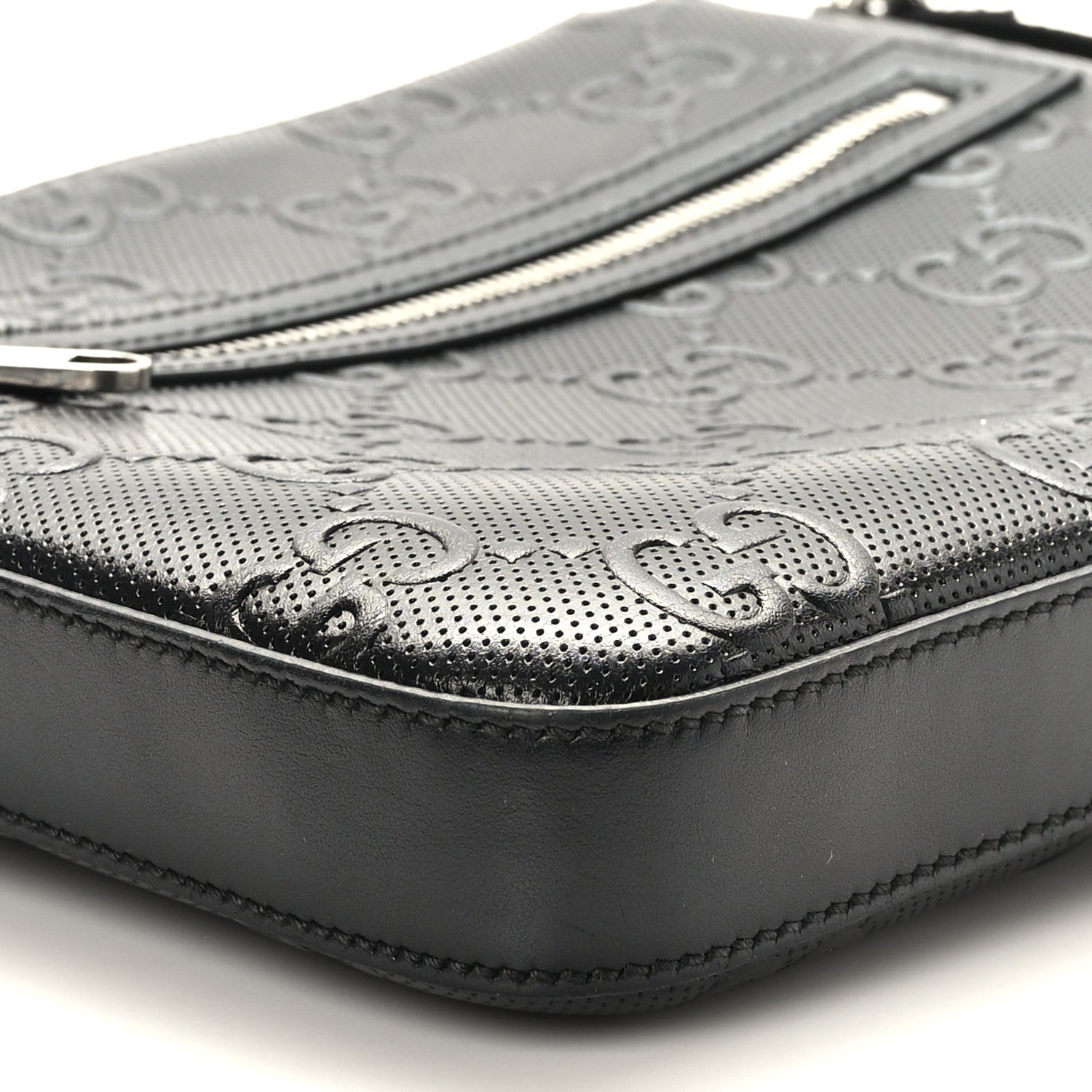 Gucci Calfskin GG Tennis Embossed Small Flat Messenger Bag Black 8 of 9
