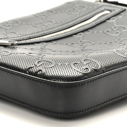 Gucci Calfskin GG Tennis Embossed Small Flat Messenger Bag Black 8 of 9
