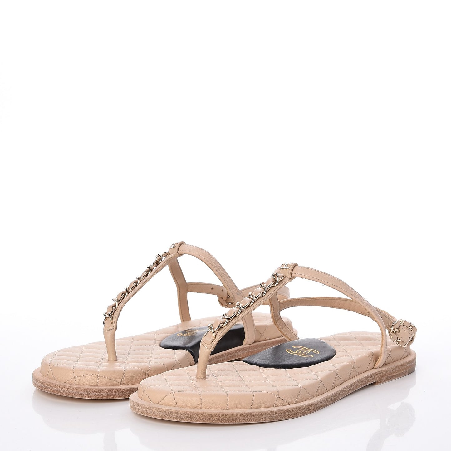 Lambskin Chain Thong Sandals 35.5 Beige