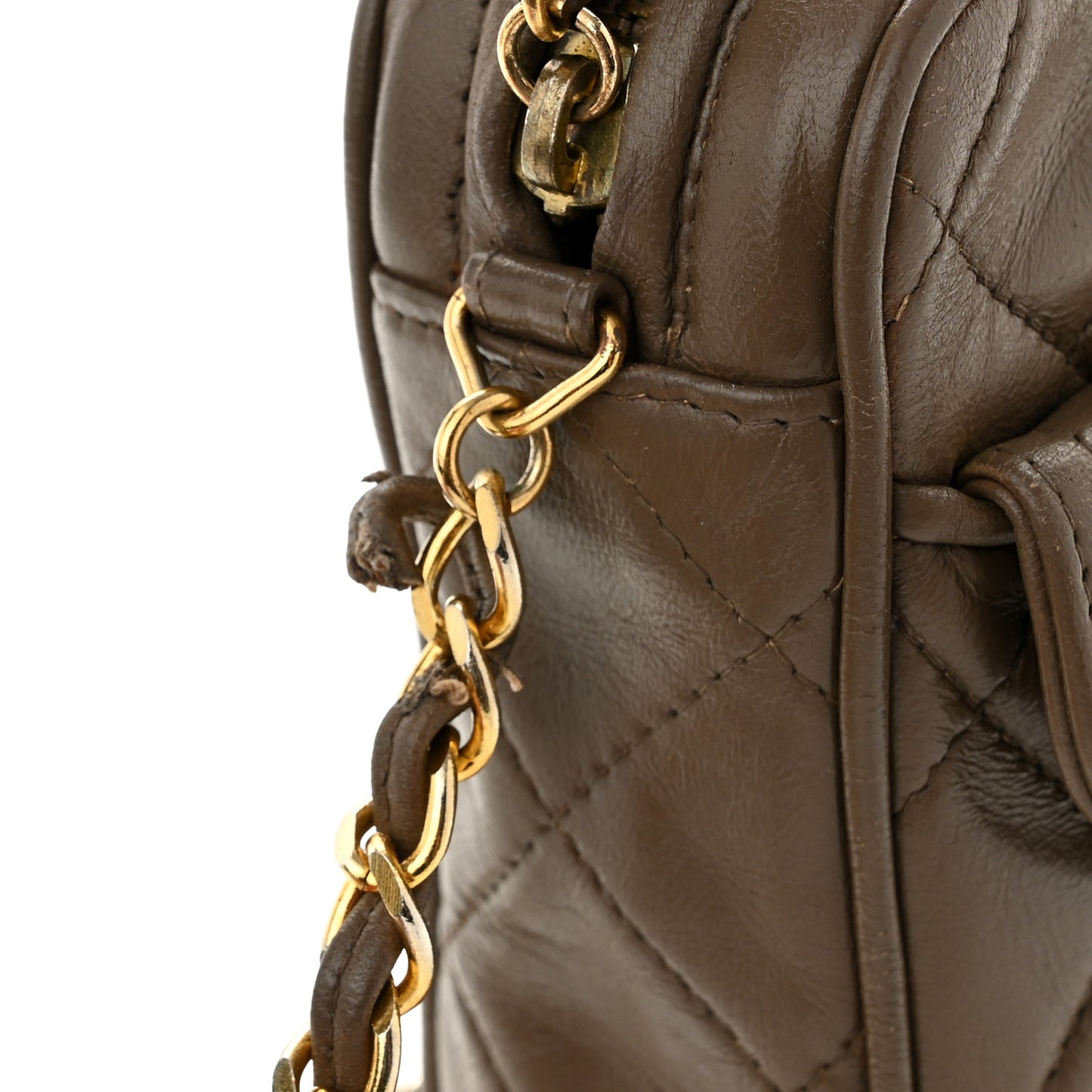 Lambskin Quilted Tassel Camera Case Brown