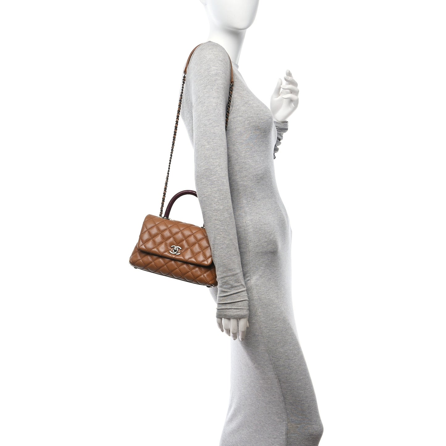 Caviar Lizard Embossed Quilted Mini Coco Handle Flap Brown