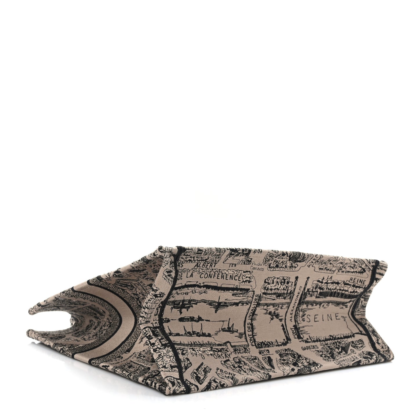 Canvas Embroidered Large Plan De Paris Book Tote Beige Black