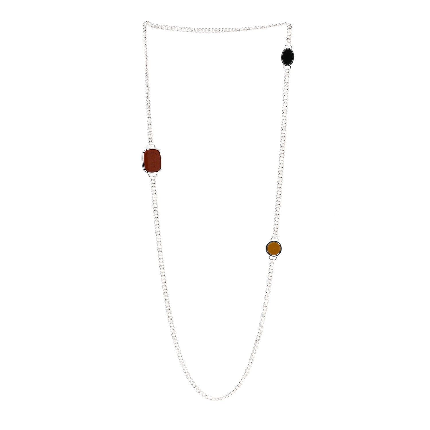 Hermes Sterling Silver Onyx Jasper Chevauchee Long Necklace 3 of 5