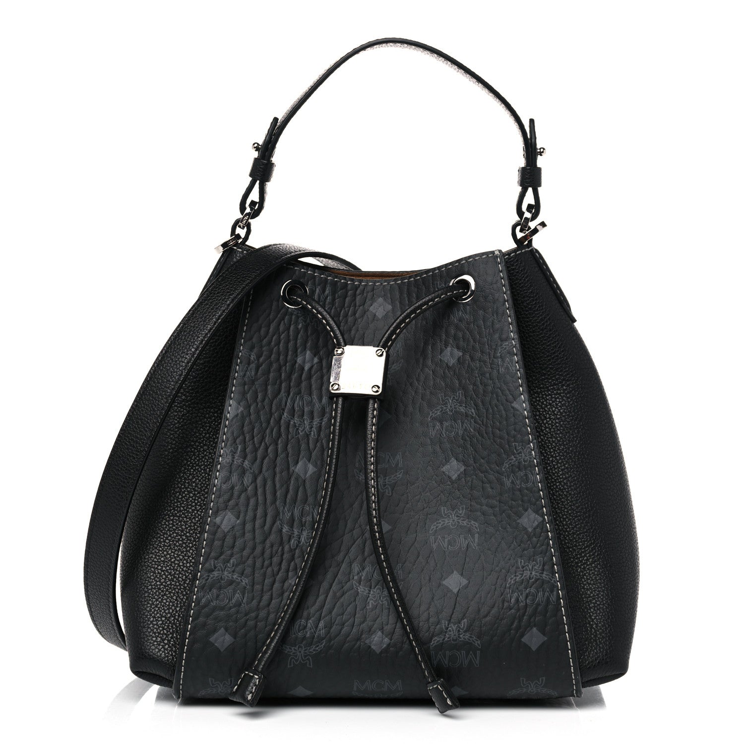MCM Visetos Calfskin Drawstring Bucket Bag Black 1 of 10