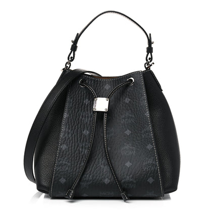 MCM Visetos Calfskin Drawstring Bucket Bag Black 1 of 10