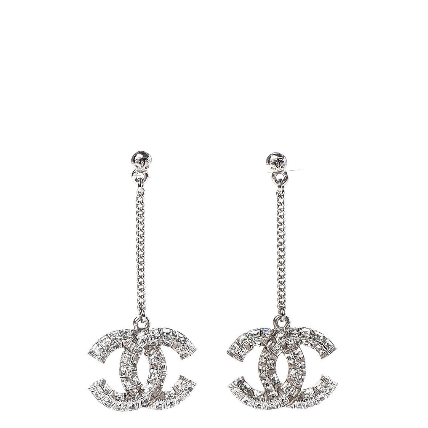 Baguette Crystal CC Dangle Earrings Silver