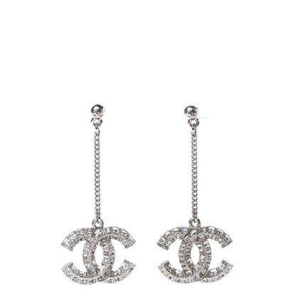Chanel Baguette Crystal CC Dangle Earrings Silver 1 of 5