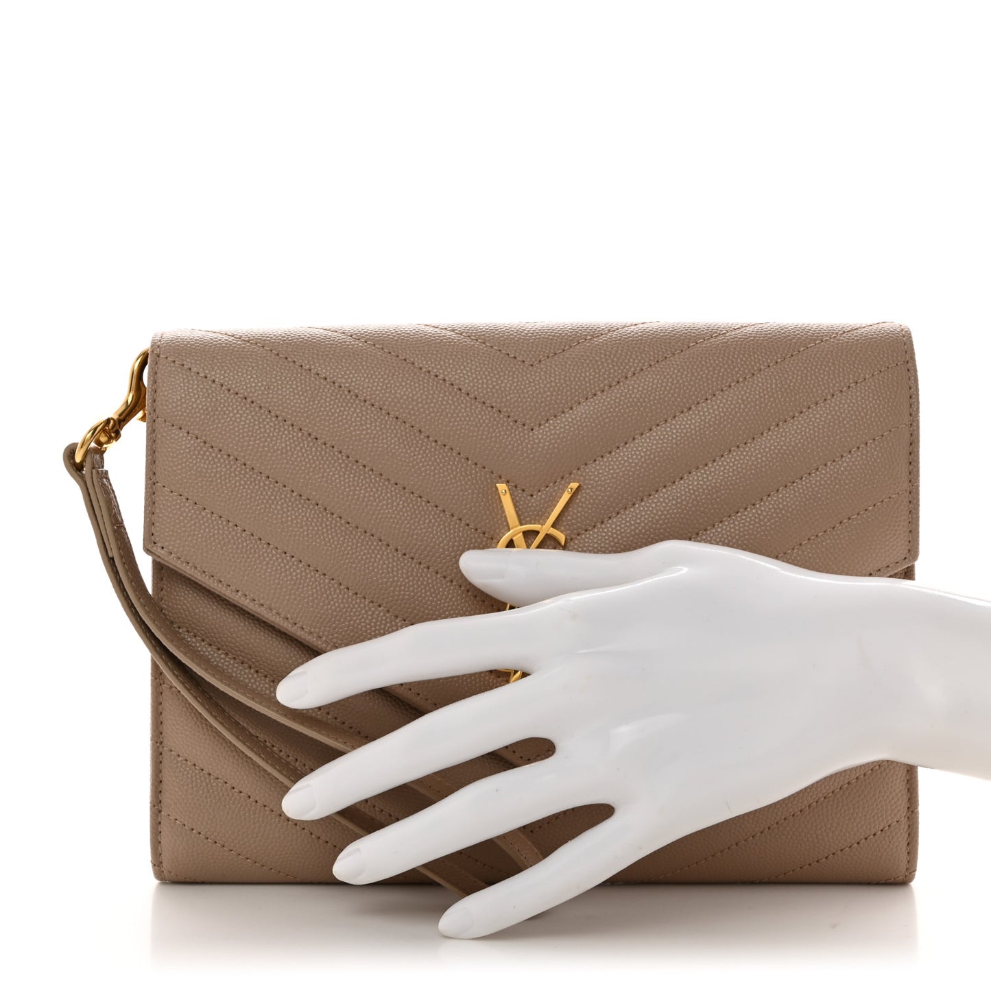 Grain De Poudre Matelasse Chevron Monogram Envelope Clutch Dark Beige