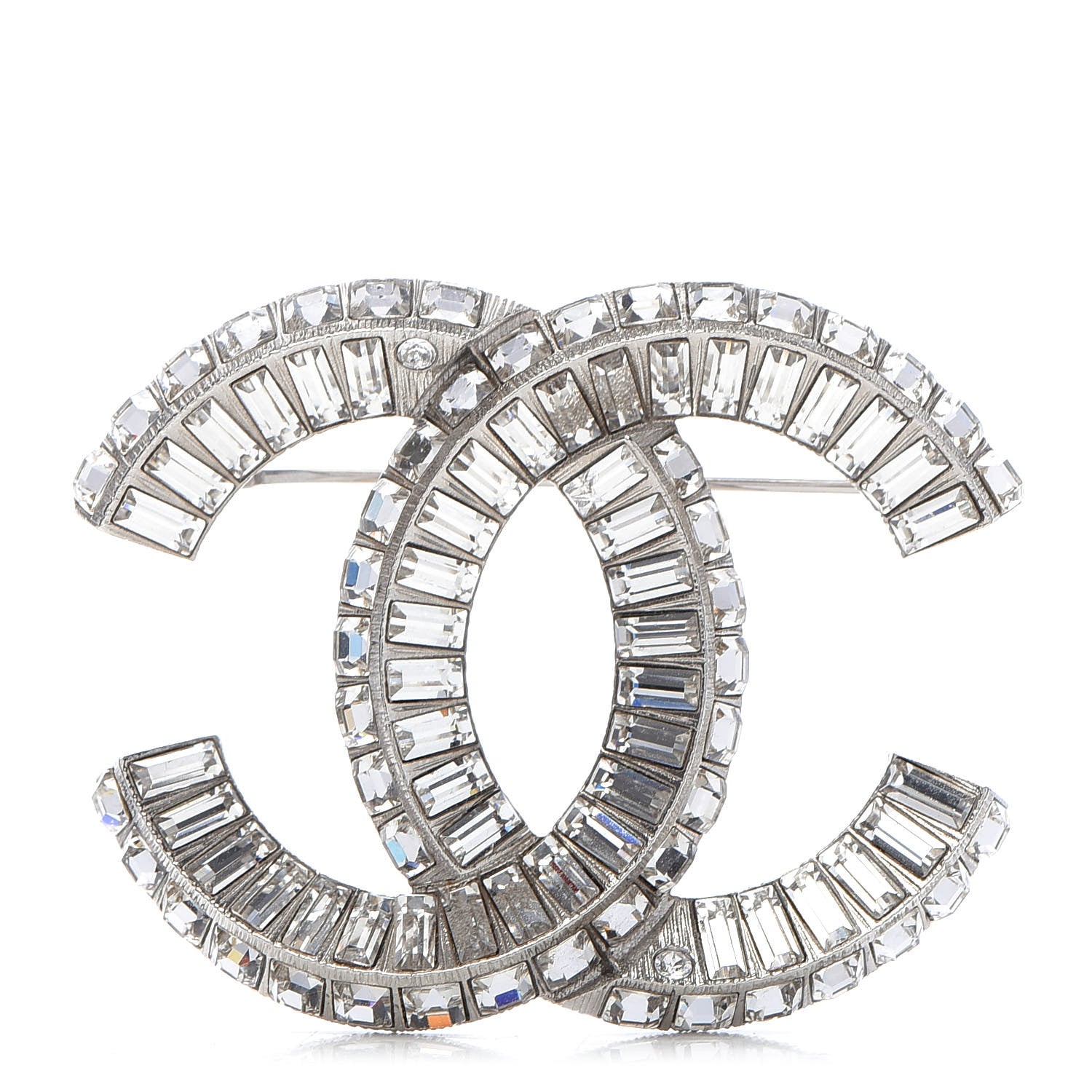 Chanel Baguette Crystal CC Brooch Silver 1 of 5