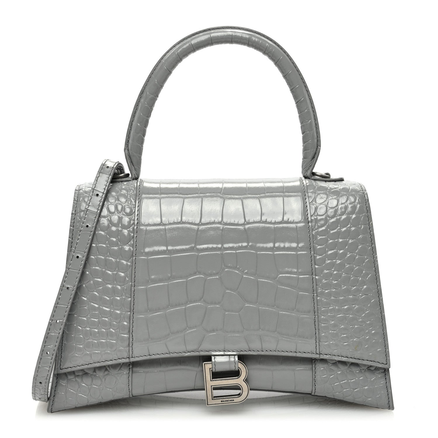Balenciaga Shiny Calfskin Crocodile Embossed Medium Hourglass Top Handle Bag Balenciaga Grey 1 of 9