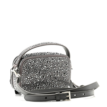 Prada Satin Crystal Metal Triangle Logo Odette Crossbody Fumo 3 of 10