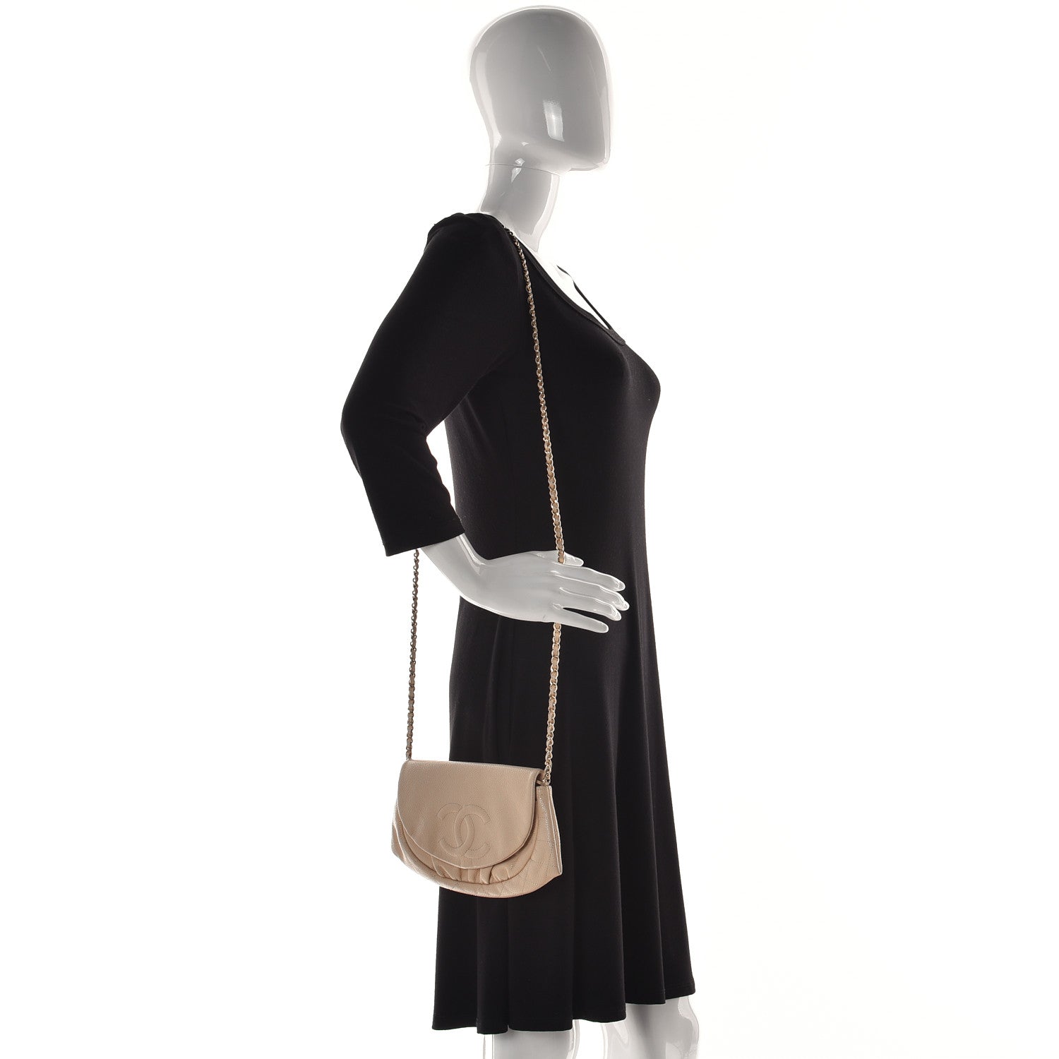 Chanel Caviar Half Moon Wallet On Chain WOC Beige 2 of 15