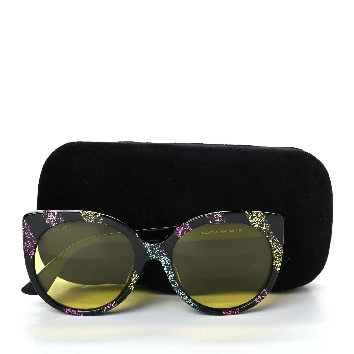 Gucci Glitter Acetate Cat Eye Sunglasses GG0325SA Black Yellow 8 of 8