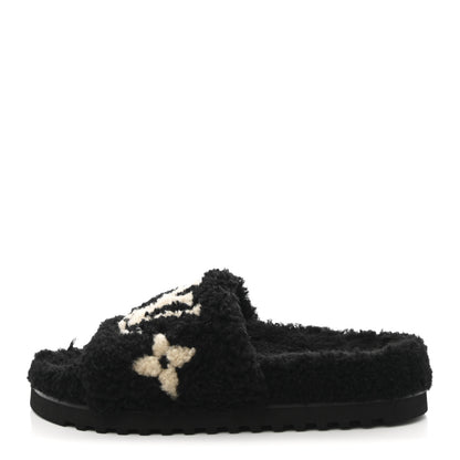 Louis Vuitton Shearling Monogram Giant Paseo Flat Comfort Mule 39 Black 1 of 9