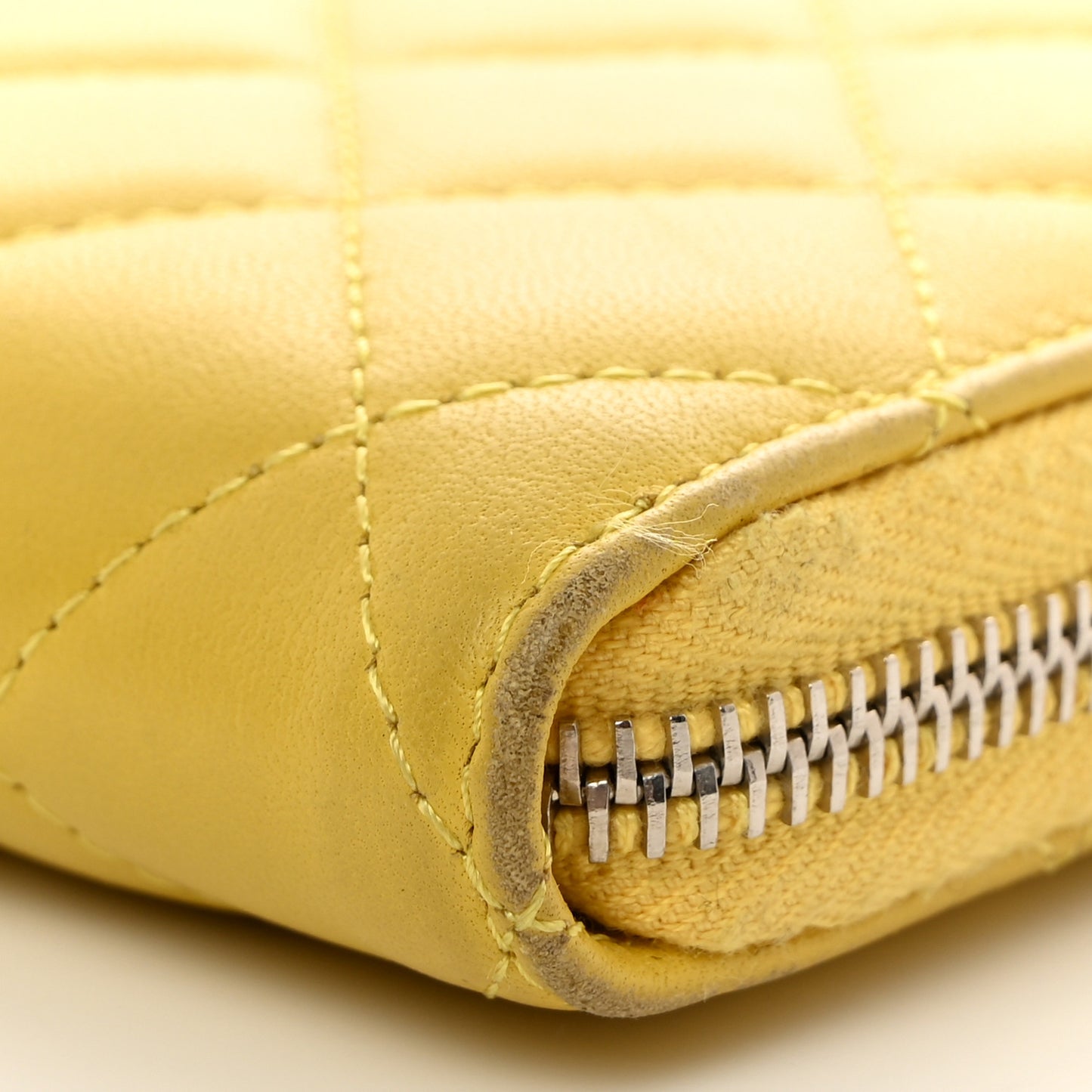 Lambskin Quilted Large Gusset Zip Around Wallet Yellow