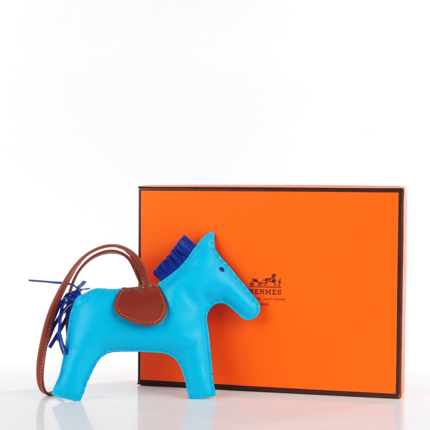 Hermes Milo Lambskin Grigri Rodeo Horse Bag Charm GM Bleu Azteque Bleu Electrique Fauve 4 of 4