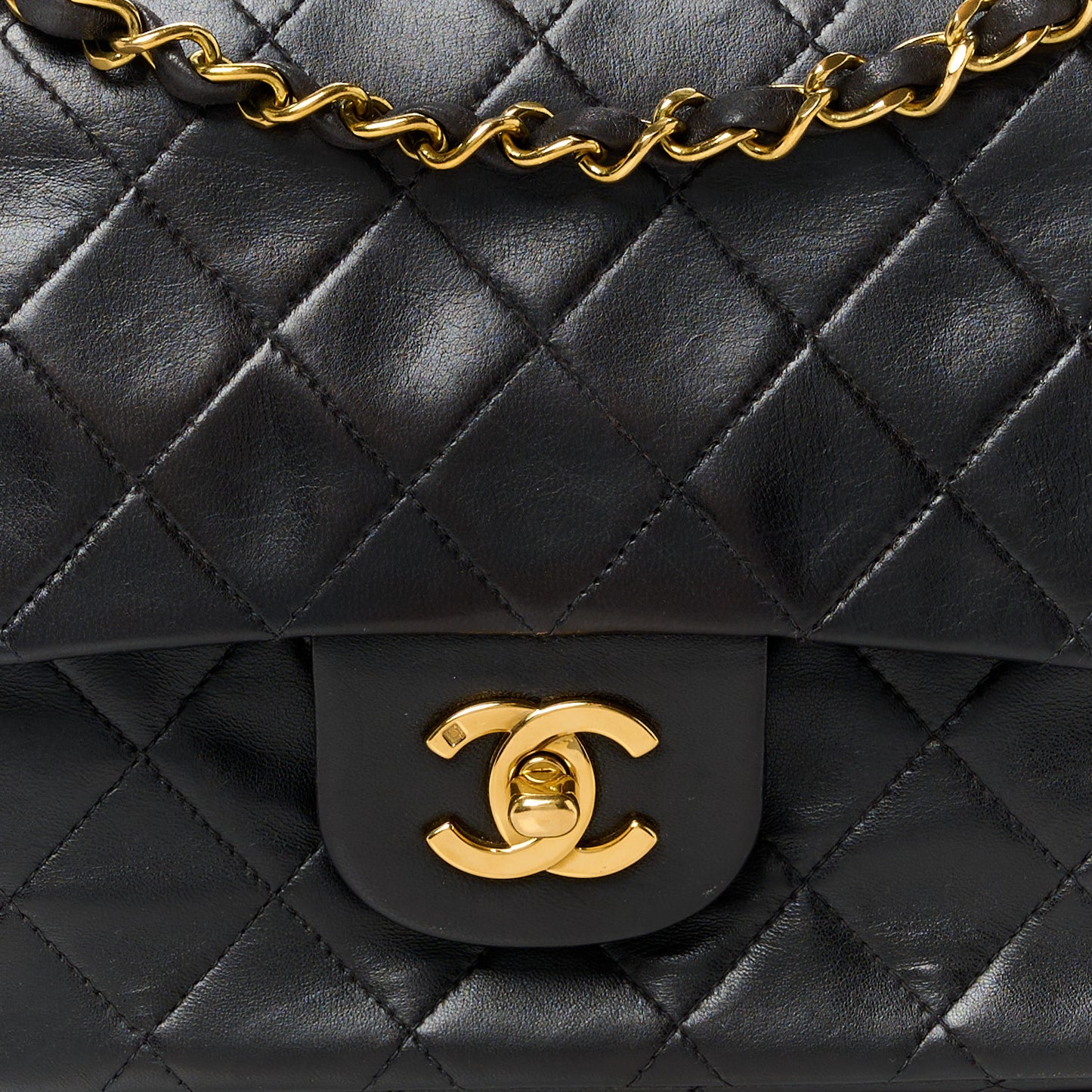 Lambskin Quilted Medium Double Flap Black