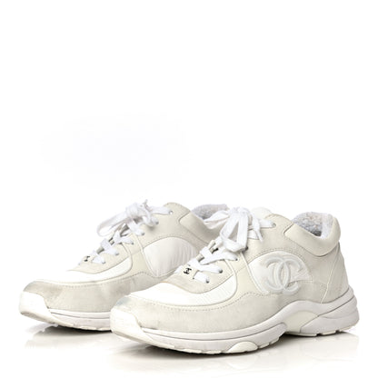 Chanel Suede Calfskin Fabric CC Sneakers 39.5 White 3 of 32