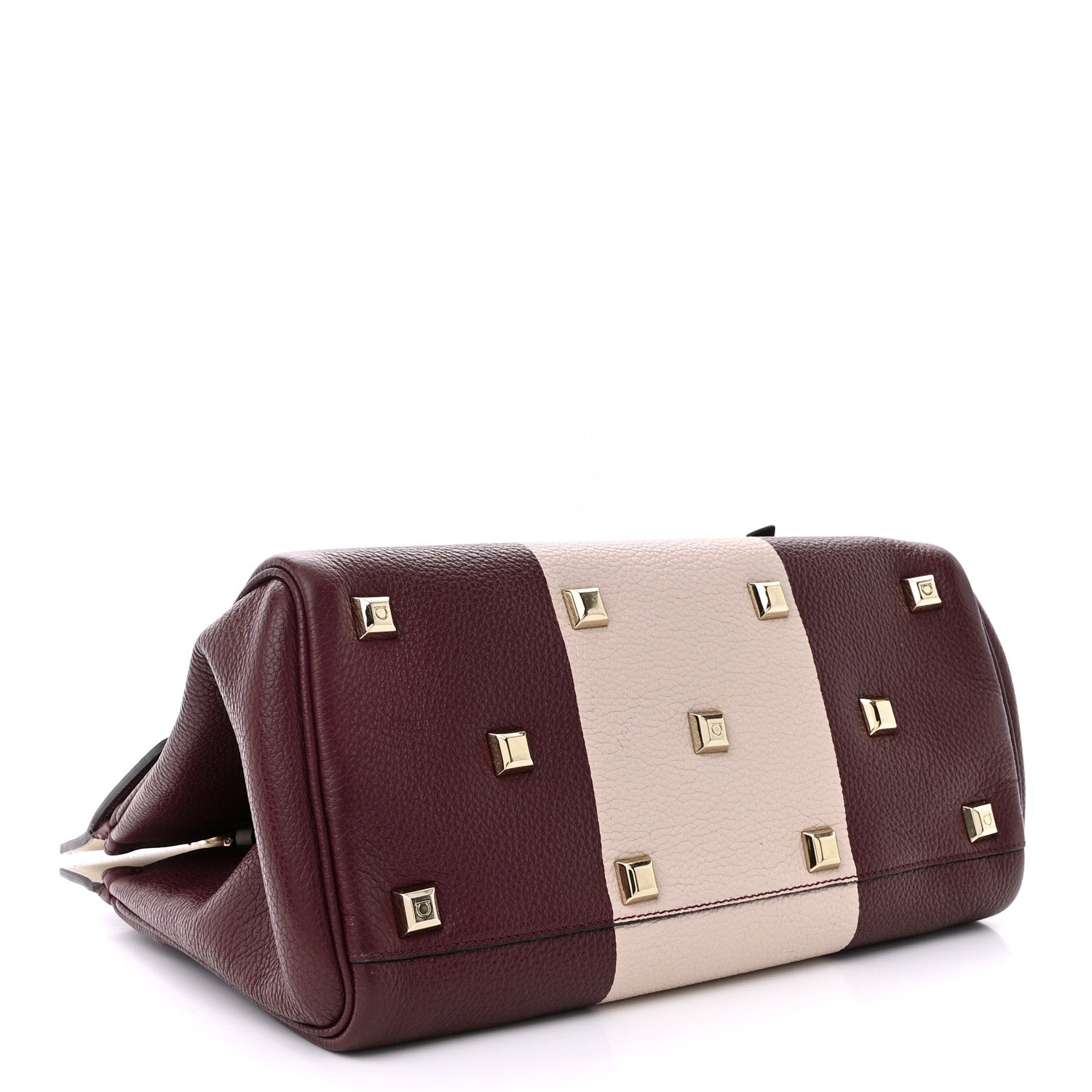 Salvatore Ferragamo Grained Calfskin Studio Top Handle Bag Burgundy Beige 4 of 15
