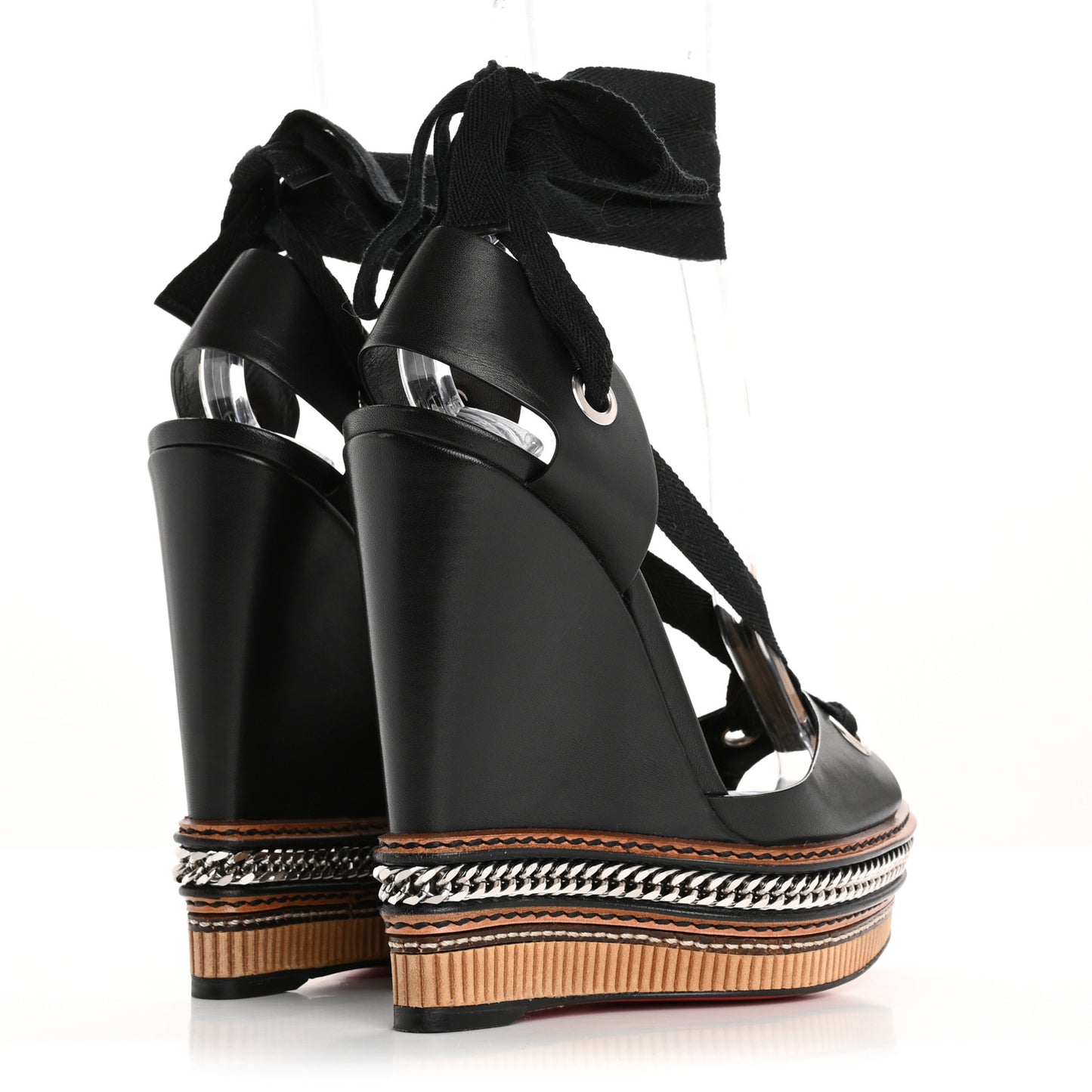 Shiny Calfskin Tribuli 140 Wedge Sandals 36 Black