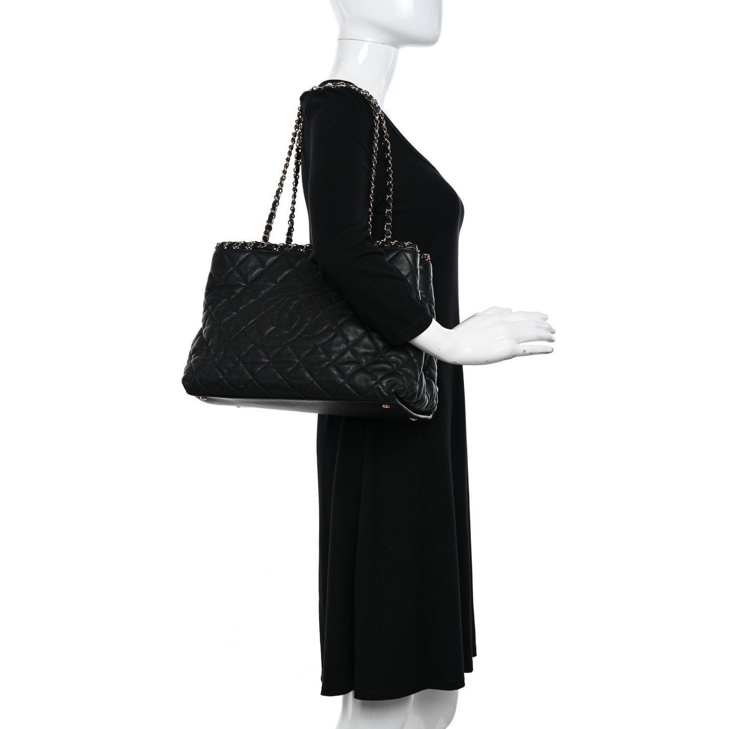 Calfskin Quilted Small Chain Me Tote Black