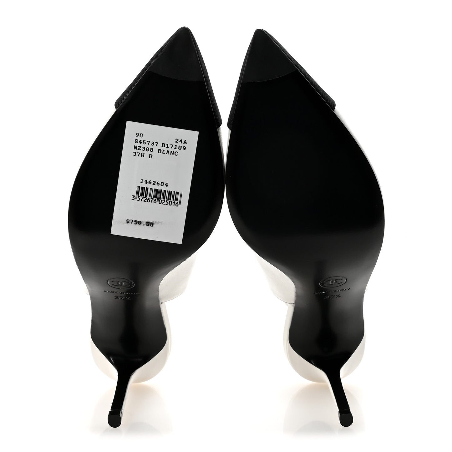 Goatskin Grosgrain Pointed Cap Toe CC Slingback Pumps 37.5 White Black
