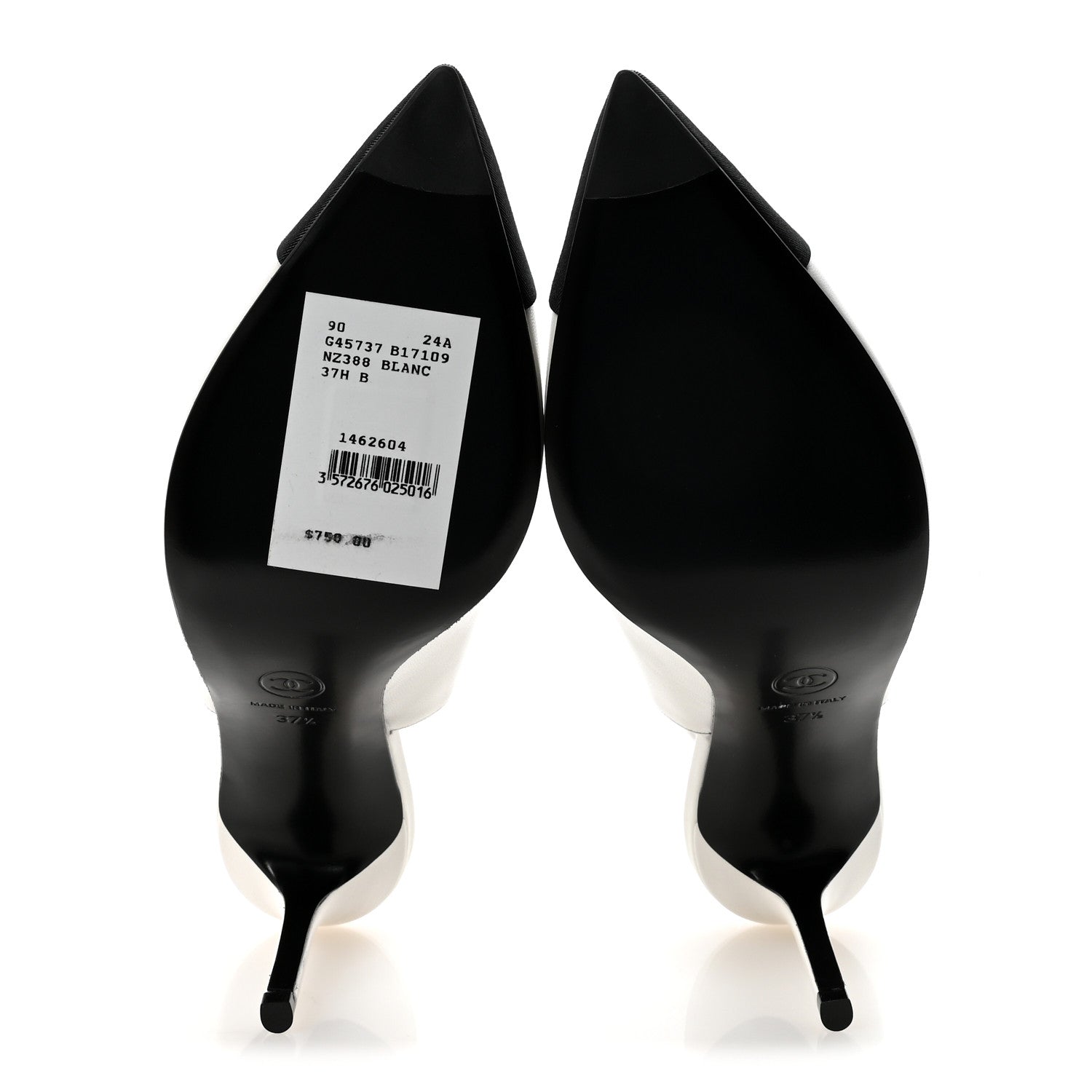 Chanel Goatskin Grosgrain Pointed Cap Toe CC Slingback Pumps 37.5 White Black 6 of 10