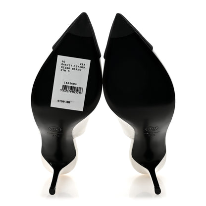 Chanel Goatskin Grosgrain Pointed Cap Toe CC Slingback Pumps 37.5 White Black 6 of 10