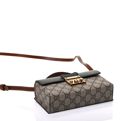 Gucci GG Supreme Monogram Calfskin Mini Padlock Top Handle Shoulder Bag Beige Black Cuir 3 of 8