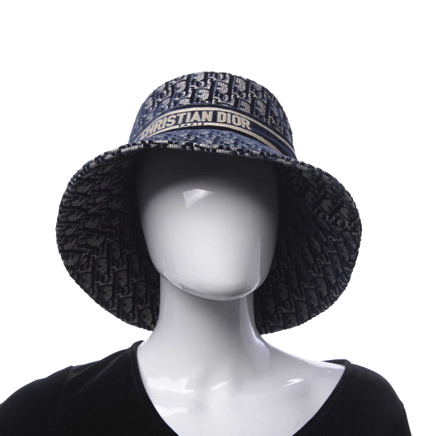 Christian Dior Velvet Oblique Large Brim Bucket Hat 58 Bleu Marine
