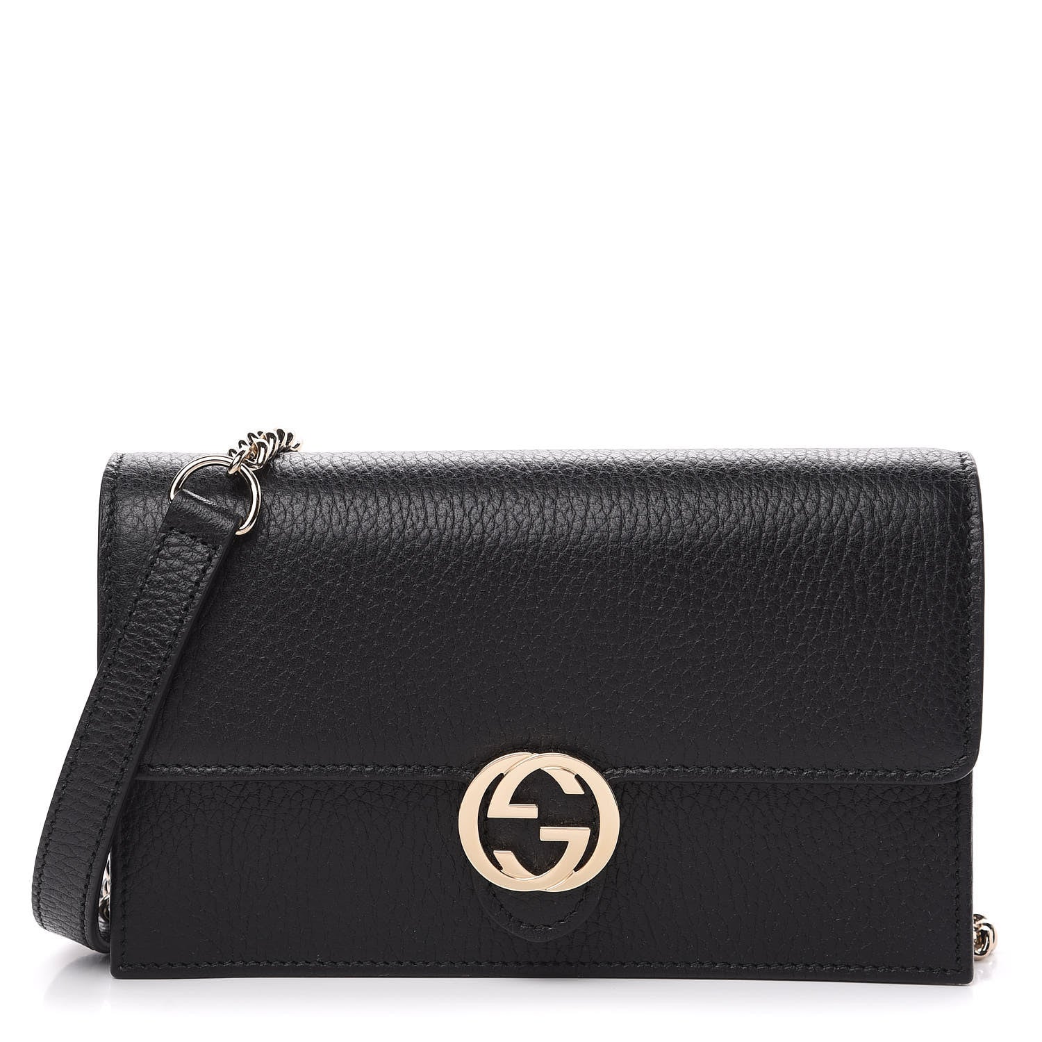 Gucci Dollar Calfskin Interlocking G Chain Wallet Black 1 of 6